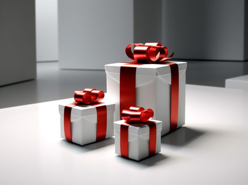 surprise white package box red present christmas isolated ribbon gift. Generative AI.