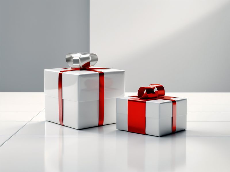christmas surprise gift white isolated package box present ribbon red. Generative AI.