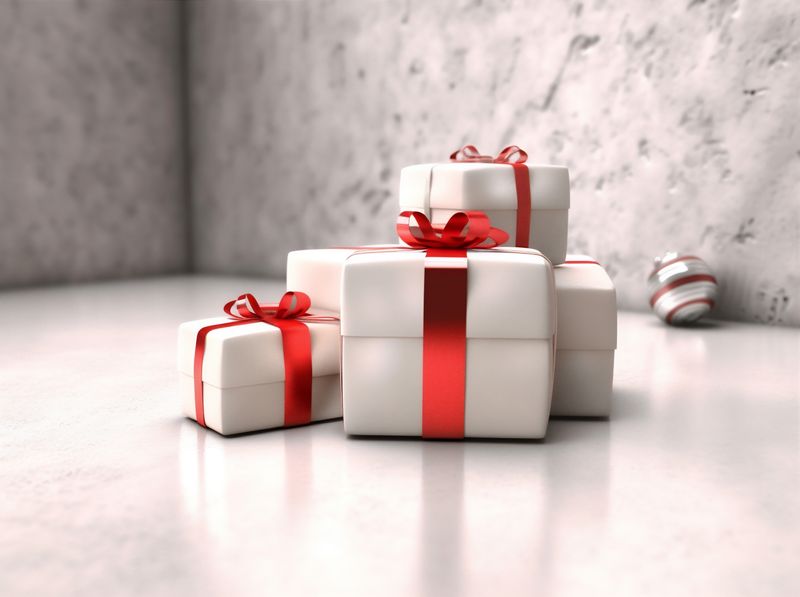 box isolated red present christmas white gift package ribbon surprise. Generative AI.