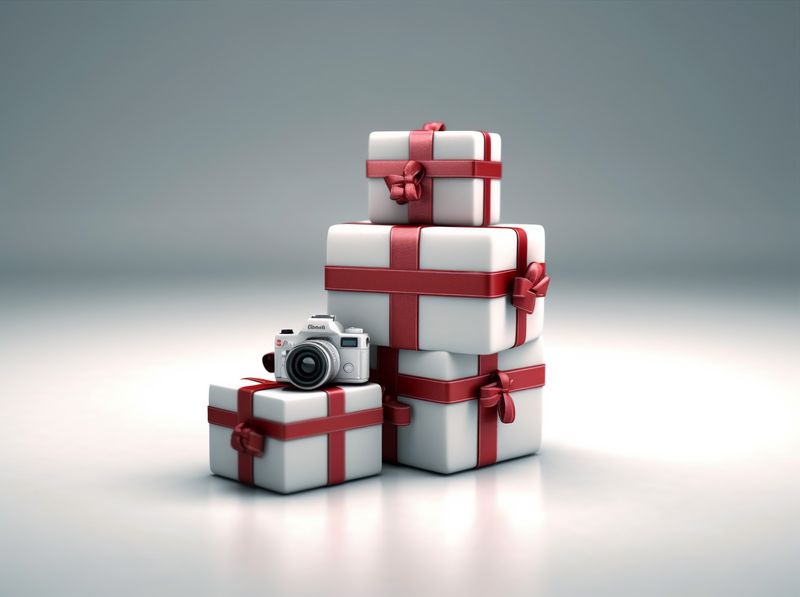 gift surprise ribbon present package red christmas box isolated white. Generative AI.
