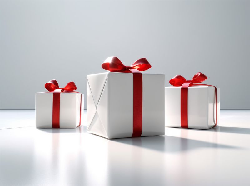 gift christmas package present surprise isolated red box white ribbon. Generative AI.