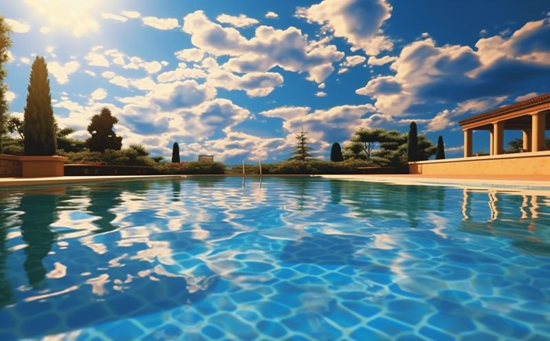 swimming palm relaxation large blue summer home luxury water pool. Generative AI.