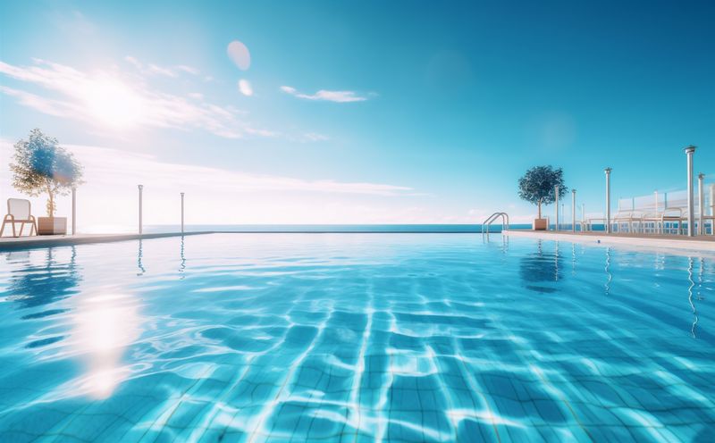 swimming large summer water home relaxation palm blue pool luxury. Generative AI.