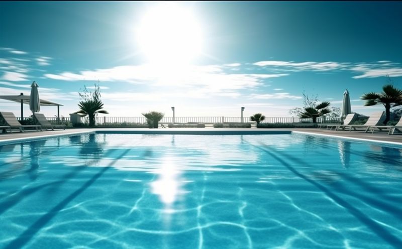 palm large swimming summer water luxury pool home relaxation blue. Generative AI.