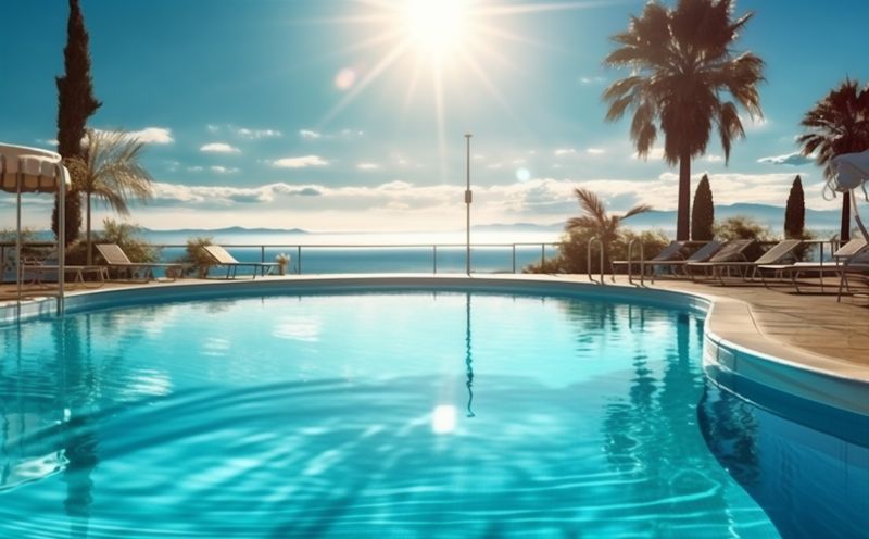 water swimming summer luxury home palm pool large relaxation blue. Generative AI.