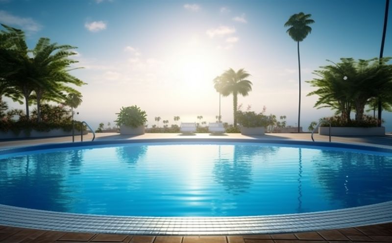 home large relaxation swimming luxury palm summer water pool blue. Generative AI.