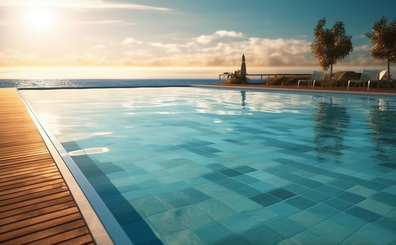 large palm home pool luxury blue summer water swimming relaxation. Generative AI.