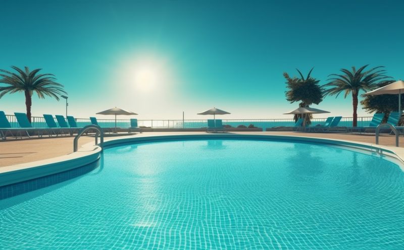 pool luxury summer swimming relaxation palm home water blue large. Generative AI.