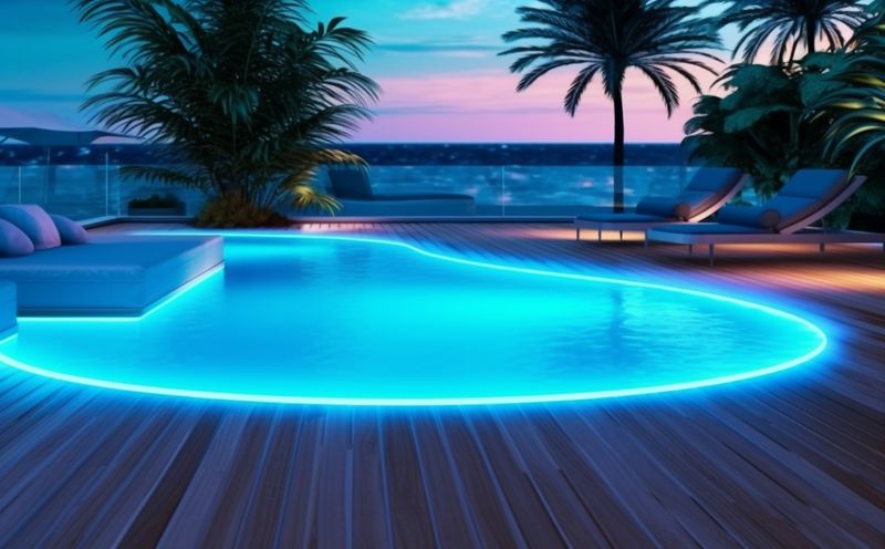 luxury light water vacation summer large pool holiday resort night. Generative AI.
