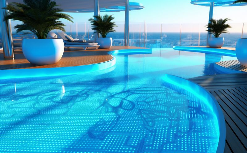 resort summer large luxury holiday water pool vacation light night. Generative AI.