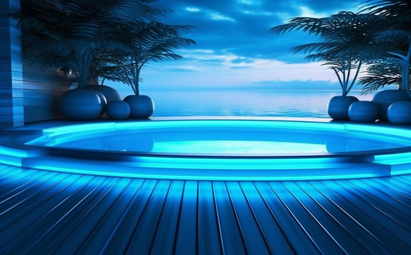 luxury vacation night holiday large water resort pool light summer. Generative AI.