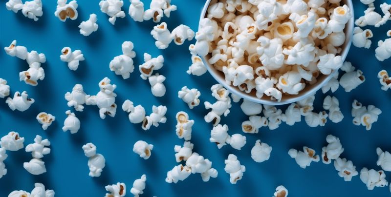 entertainment cinema food box background corn fresh white popcorn snack blue. Generative AI.