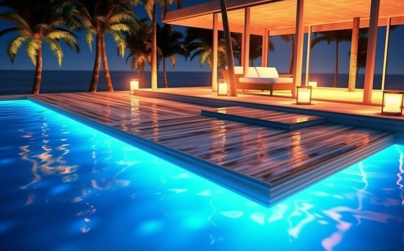 water luxury holiday pool summer light night large vacation resort. Generative AI.