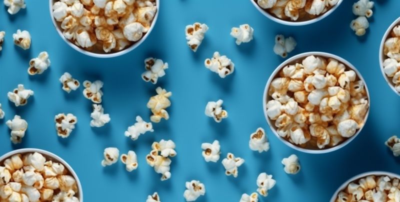 cinema box entertainment white refreshment background blue food popcorn corn snack. Generative AI.