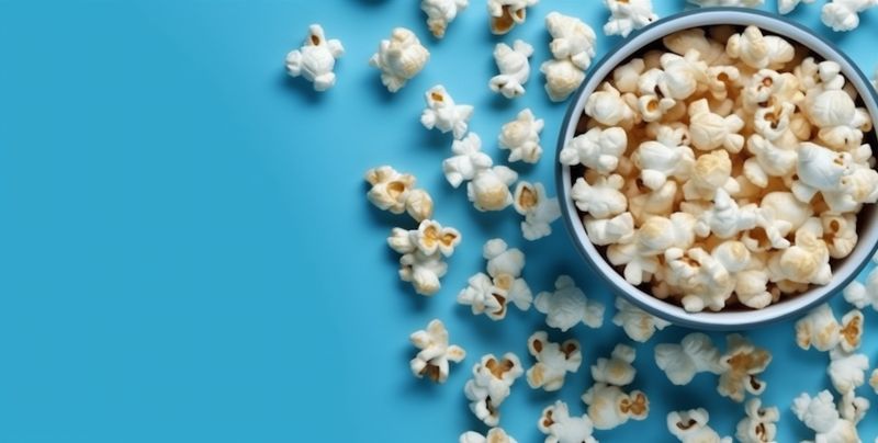 blue food cinema entertainment corn snack classic background white box popcorn. Generative AI.