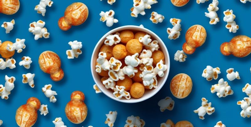 white background corn snack blue entertainment food box popcorn fast food cinema. Generative AI.