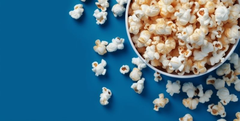 full corn background blue popcorn snack entertainment white box cinema food. Generative AI.