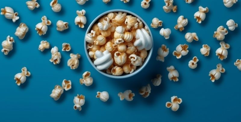 corn white popcorn blue cinema delicious snack background food entertainment box. Generative AI.