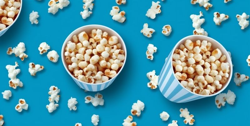 corn box white delicious food cinema entertainment background snack blue popcorn. Generative AI.