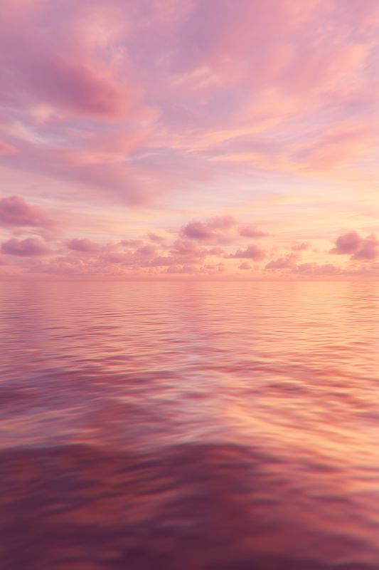 Calm pastel pink seascape at sunset with gentle rippling water beneath a soft clouded sky, creating a tranquil reflective mood and dreamy horizon for peaceful nature imagery.