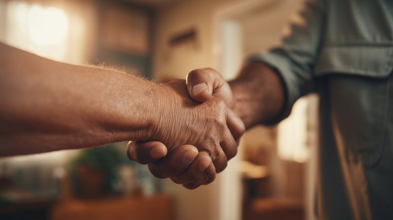 Handshake deal partnership collaboration agreement business close up of two male hands shaking for trust negotiation and teamwork in meeting commitment cooperation and respect