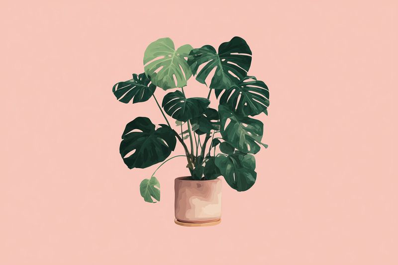 Monstera plant potted green leaves indoor tropical decor on pink background, houseplant styling and botanical foliage in ceramic planter for modern home interior art